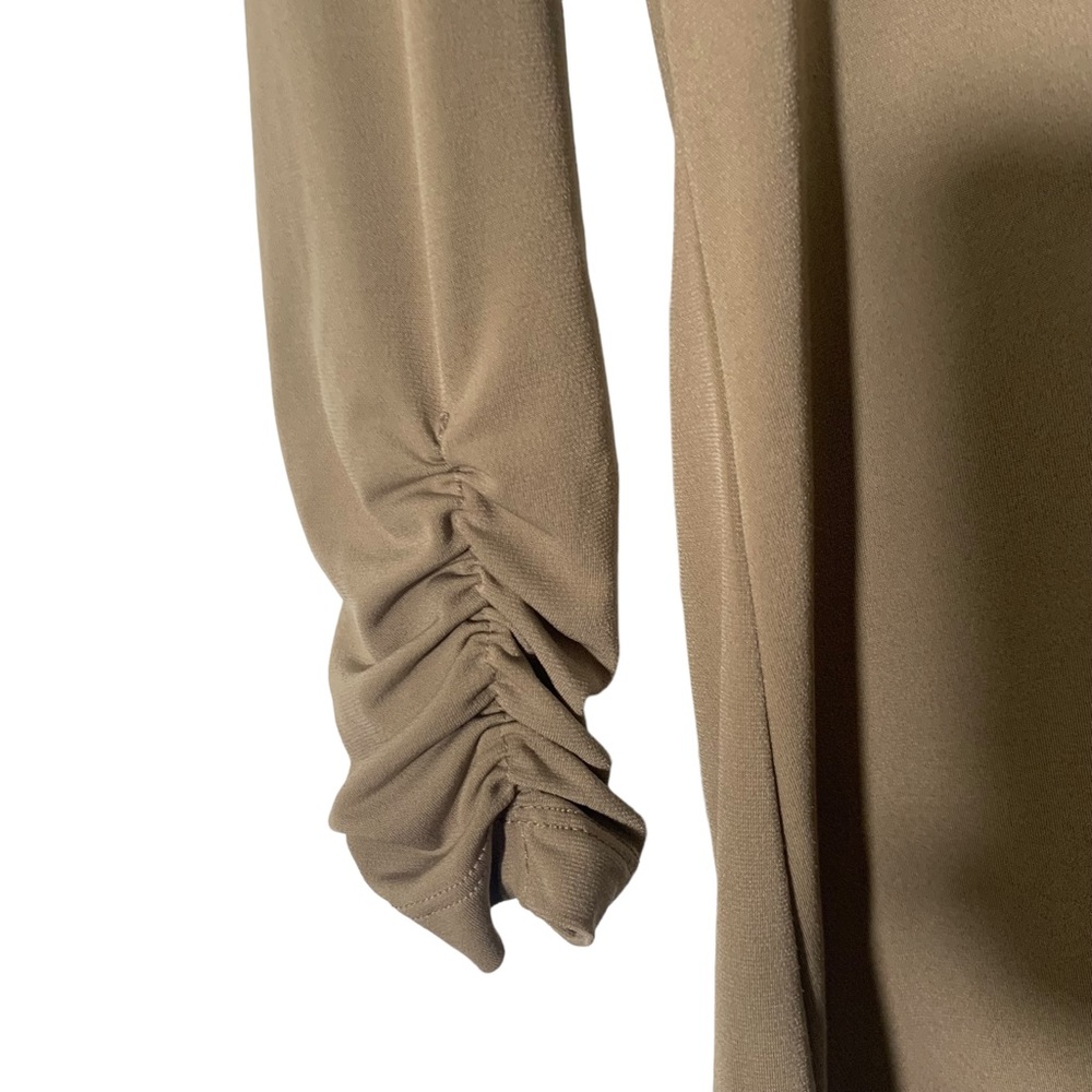 Susan graver tan XXS ruched sleeves knit shirt comfort soft v neck minimalist - Picture 3 of 10
